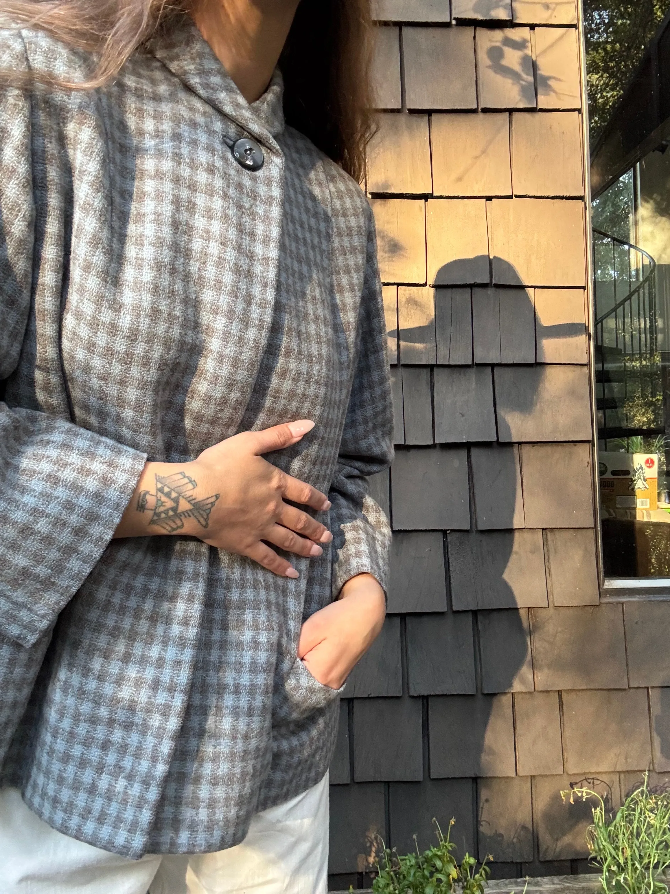 1940s Gingham Wool Bell Sleeve Swing Coat