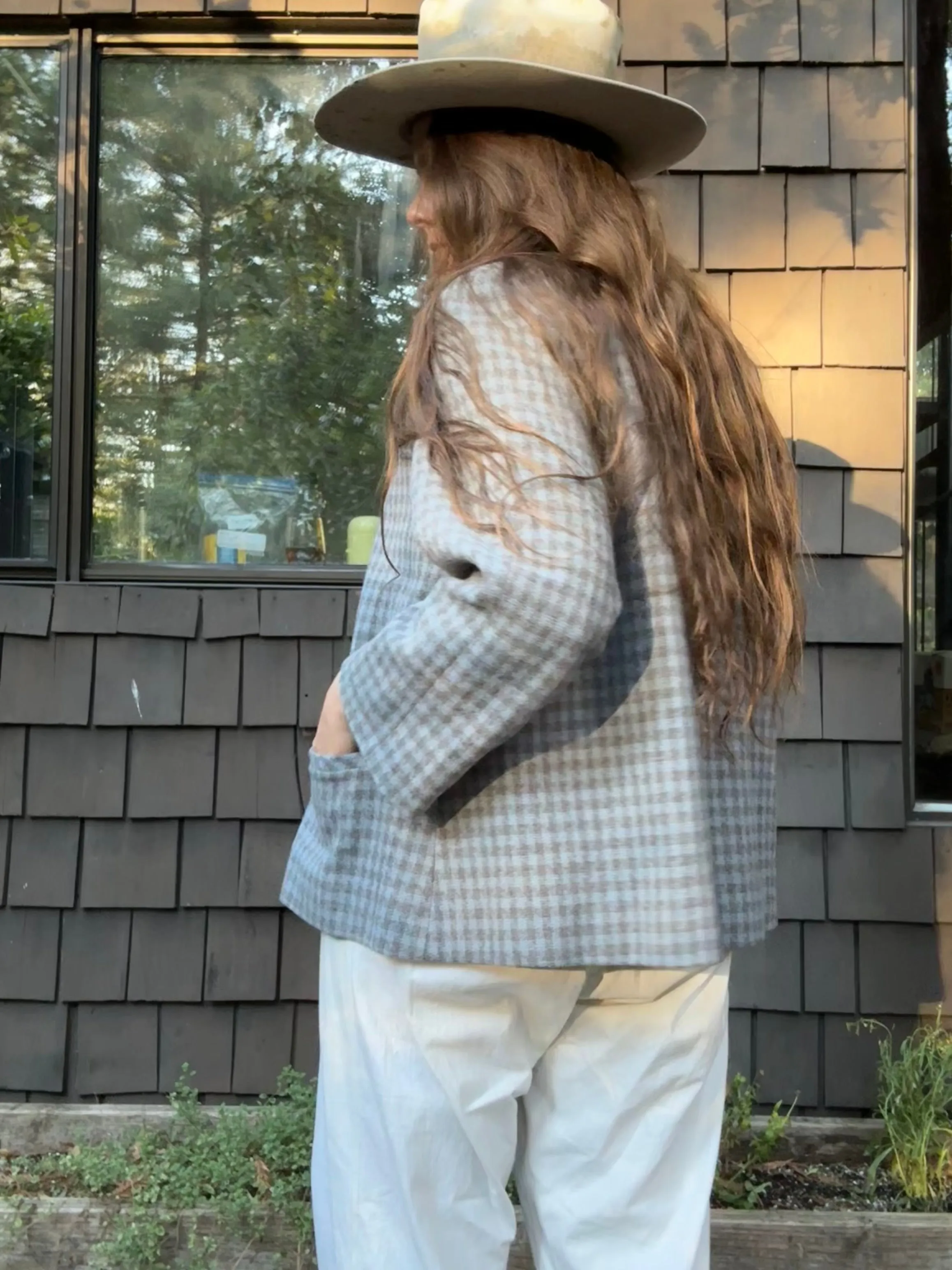 1940s Gingham Wool Bell Sleeve Swing Coat
