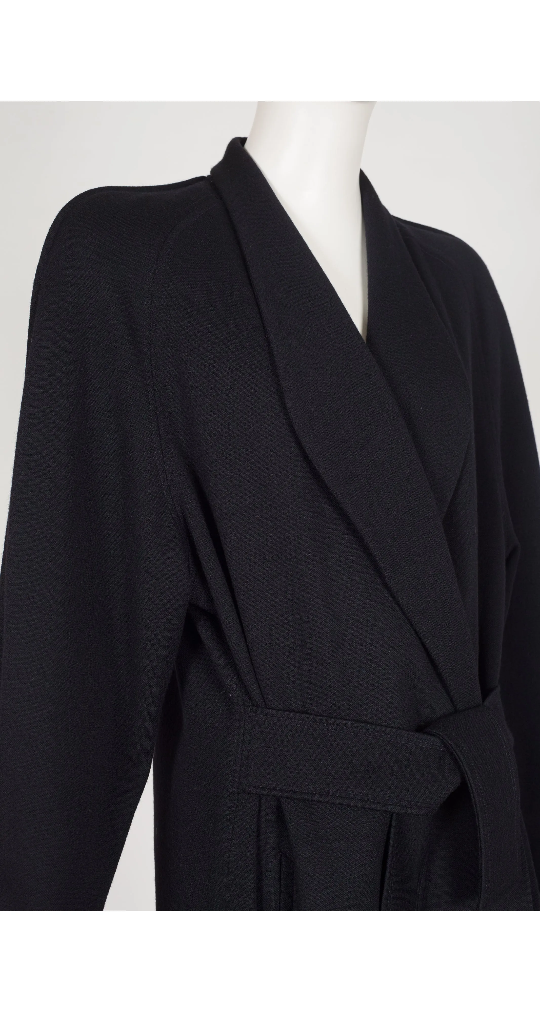 1986-87 F/W Black Wool Jersey Long Wrap Coat