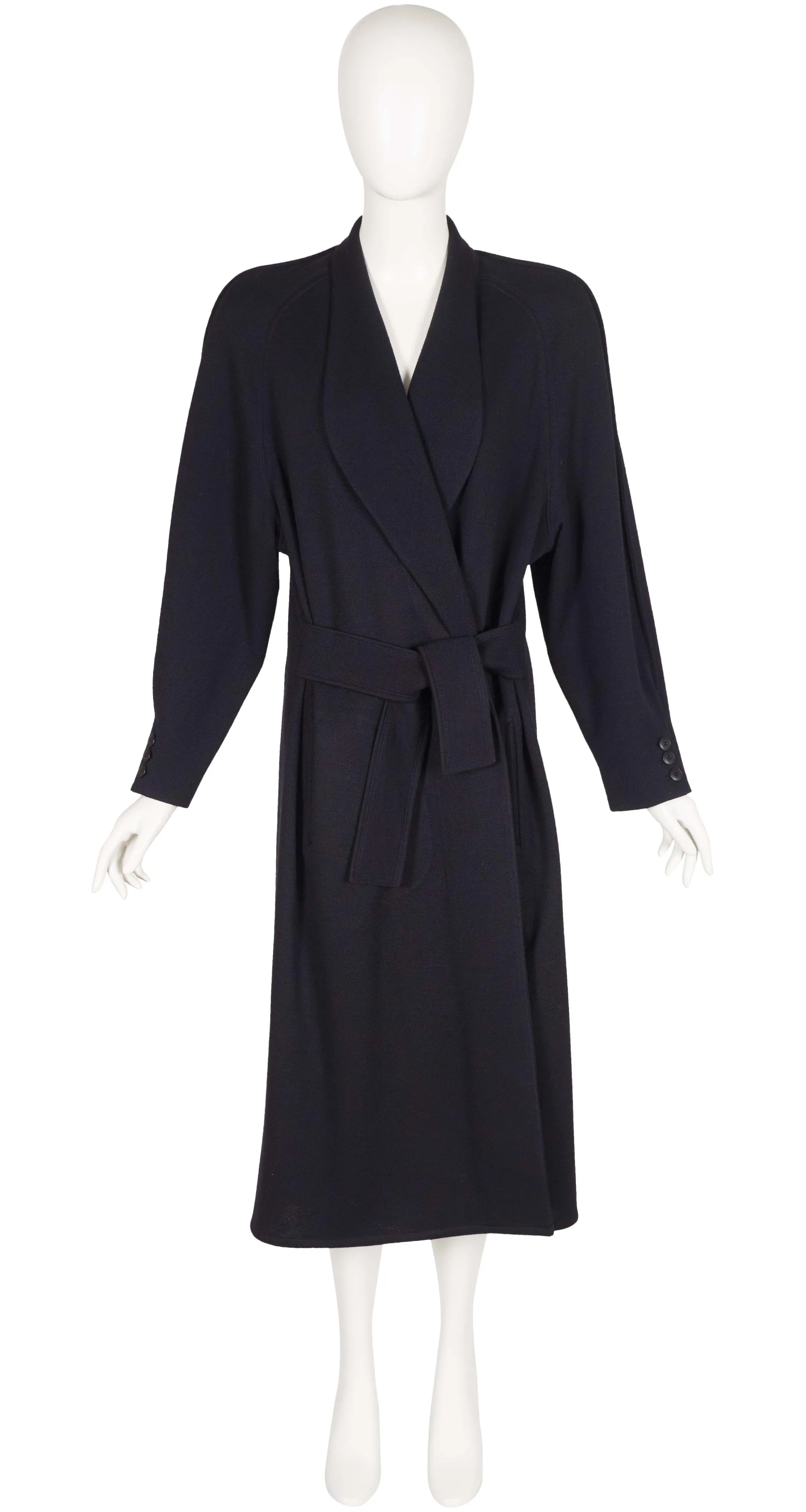 1986-87 F/W Black Wool Jersey Long Wrap Coat