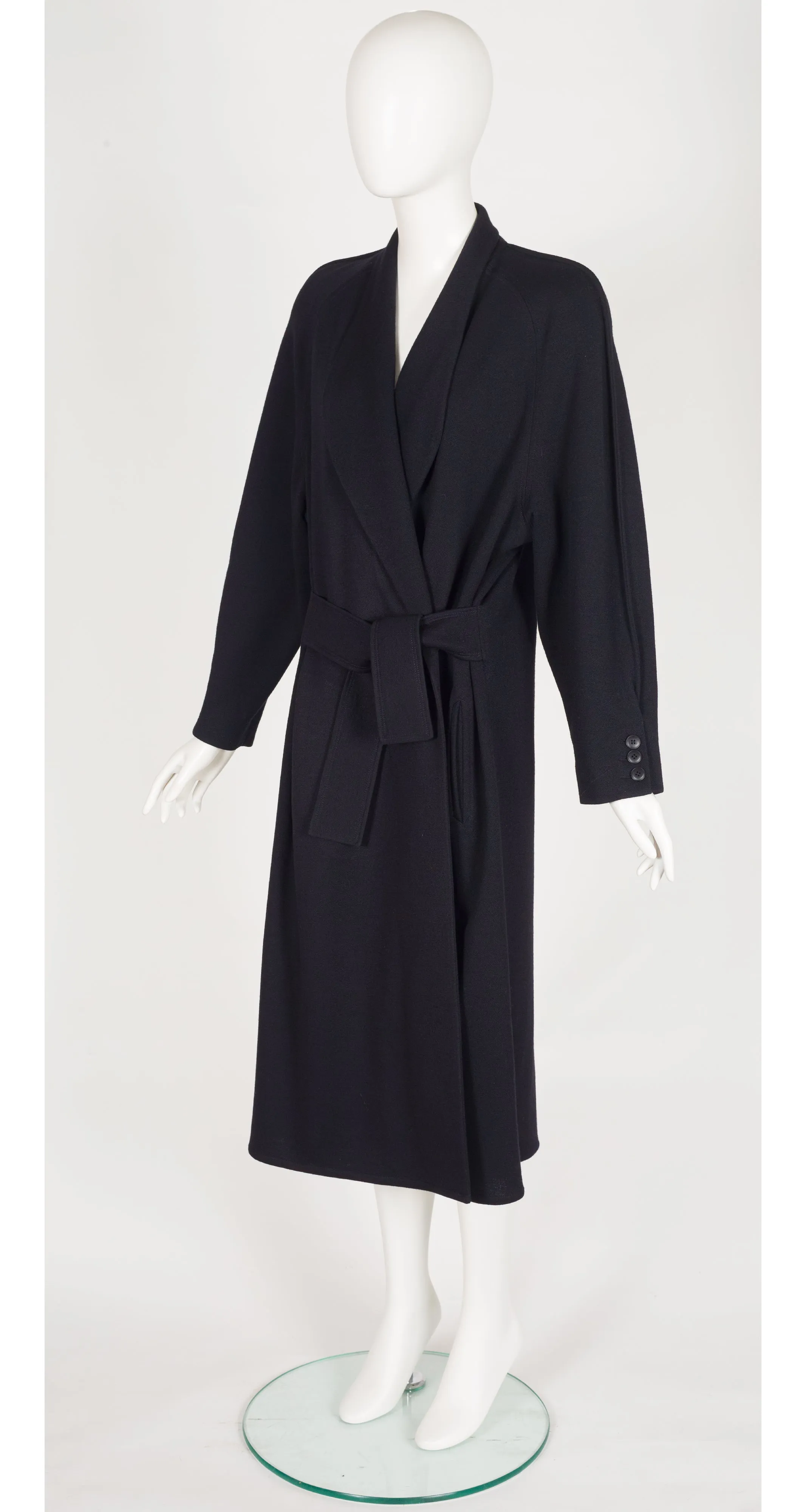 1986-87 F/W Black Wool Jersey Long Wrap Coat