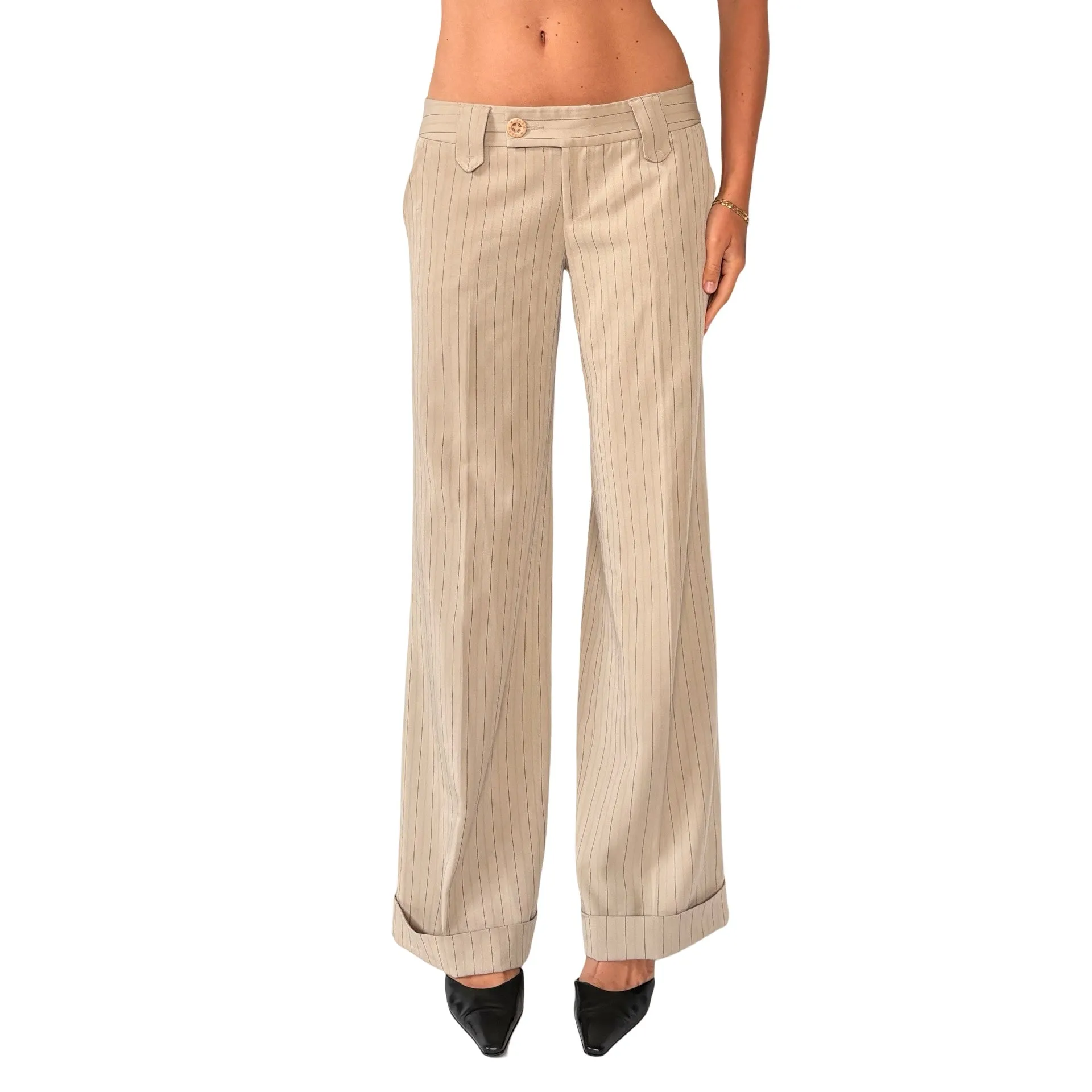 2000s Nude Pinstripe Trousers (S)