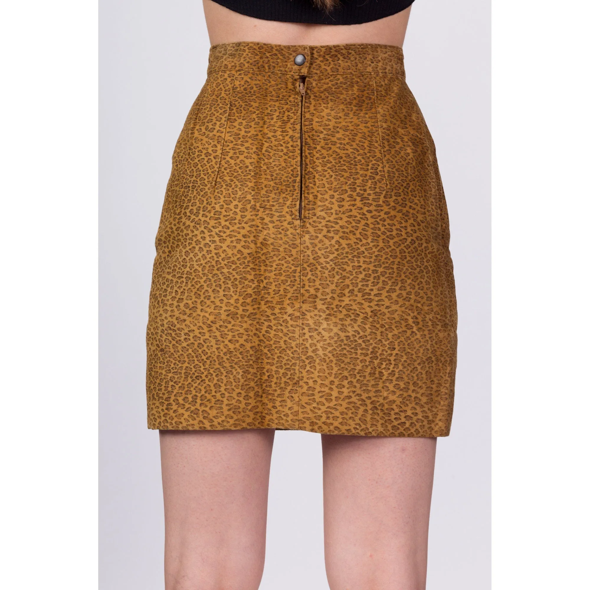 90s Leopard Print Suede Mini Skirt - Petite Extra Small, 23"