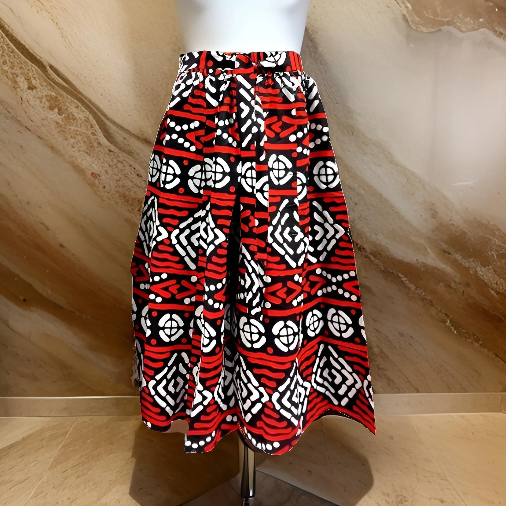 African Print Red/Black/White Palazzo Pants