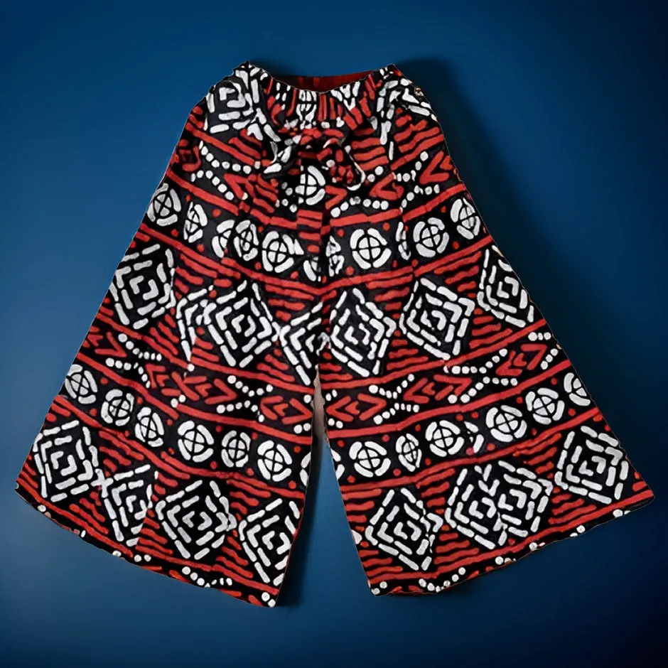 African Print Red/Black/White Palazzo Pants