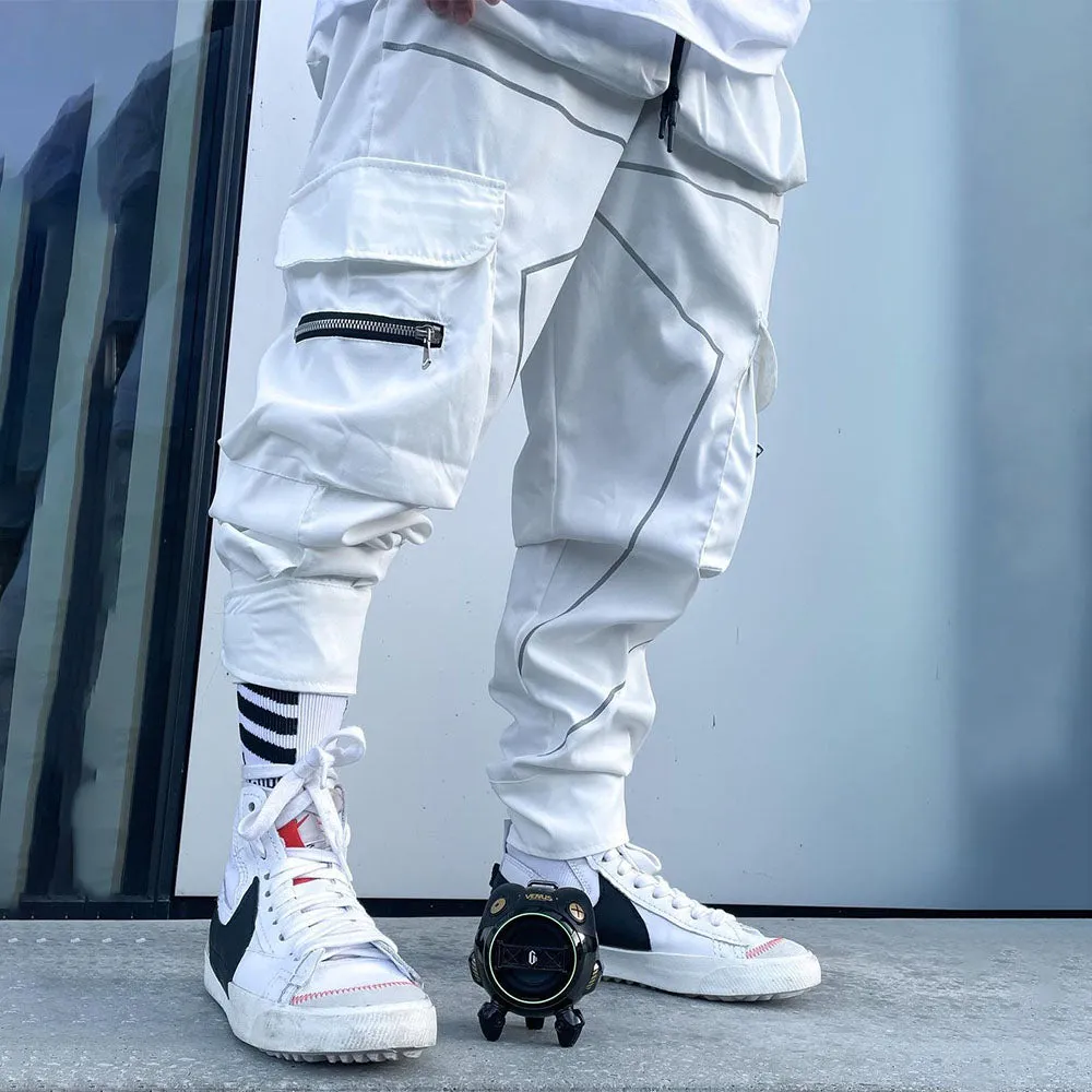 American Reflective Line Cargo Pants-White