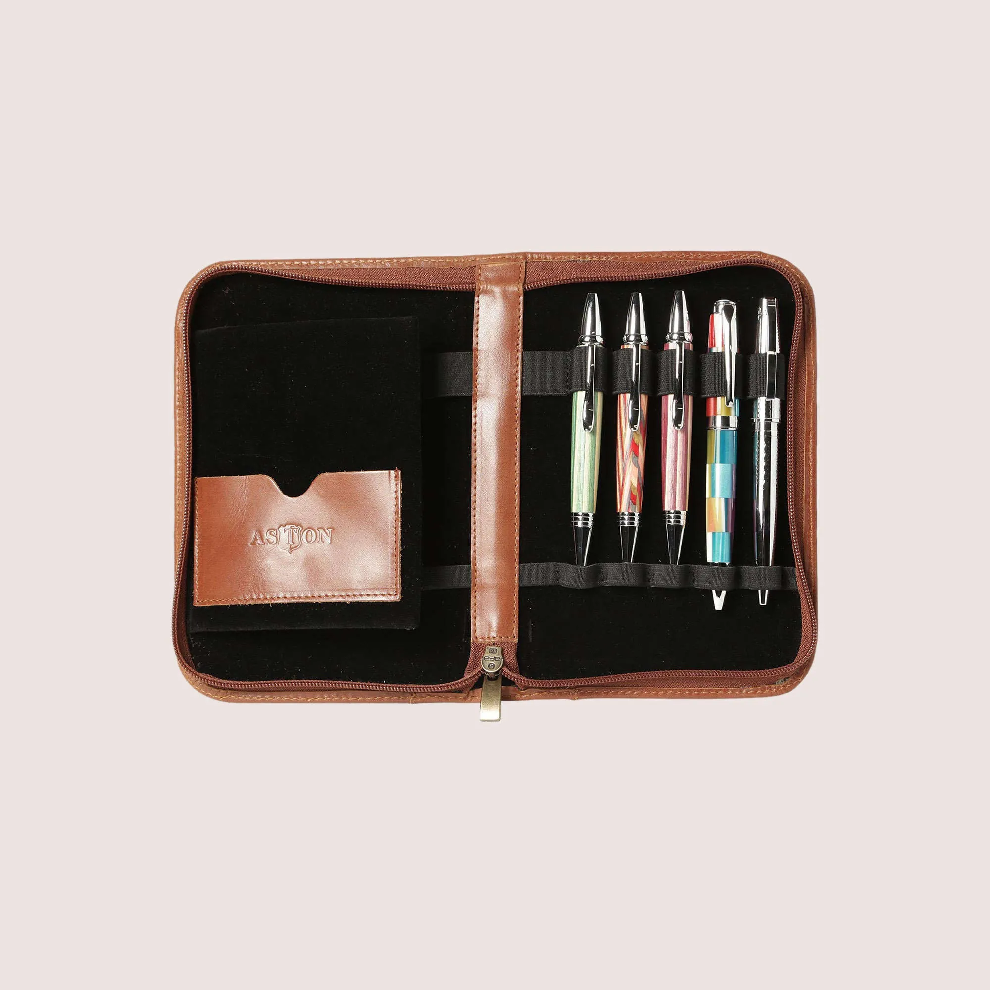 Aston Leather Collector's 10 Pen Case - Cognac