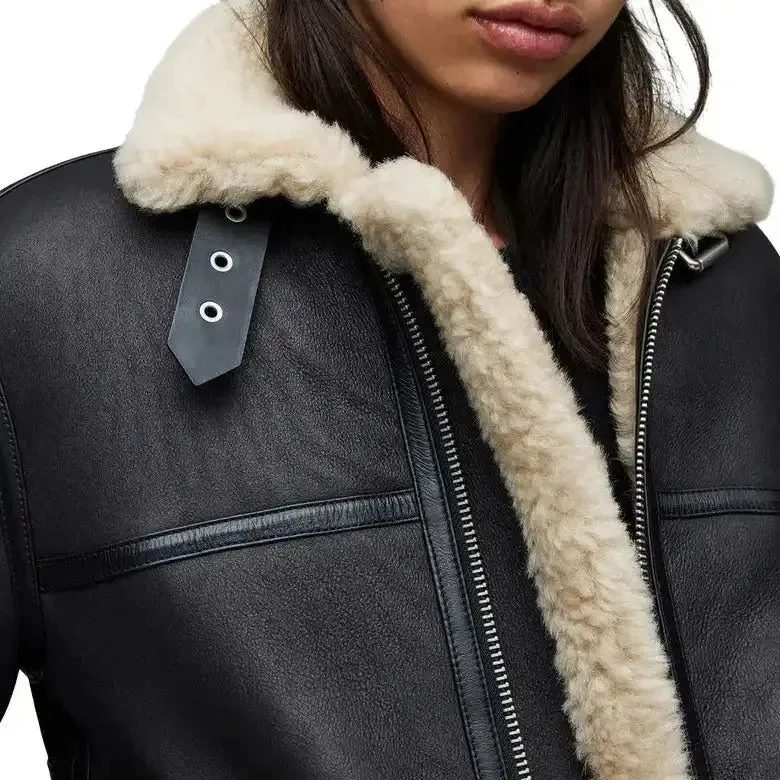 B-3 Aviator RAF Black Shearling Leather Jacket – Classic & Warm