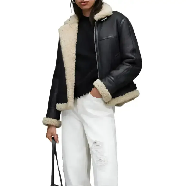 B-3 Aviator RAF Black Shearling Leather Jacket – Classic & Warm