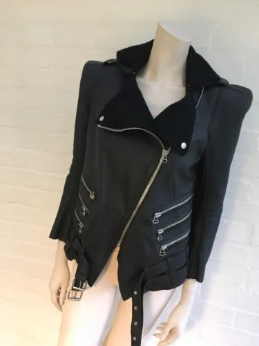 Balmain Shearling Lined Biker Jacket Size 40 S Small Most Wanted $10,450 Ladies