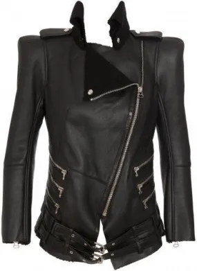 Balmain Shearling Lined Biker Jacket Size 40 S Small Most Wanted $10,450 Ladies