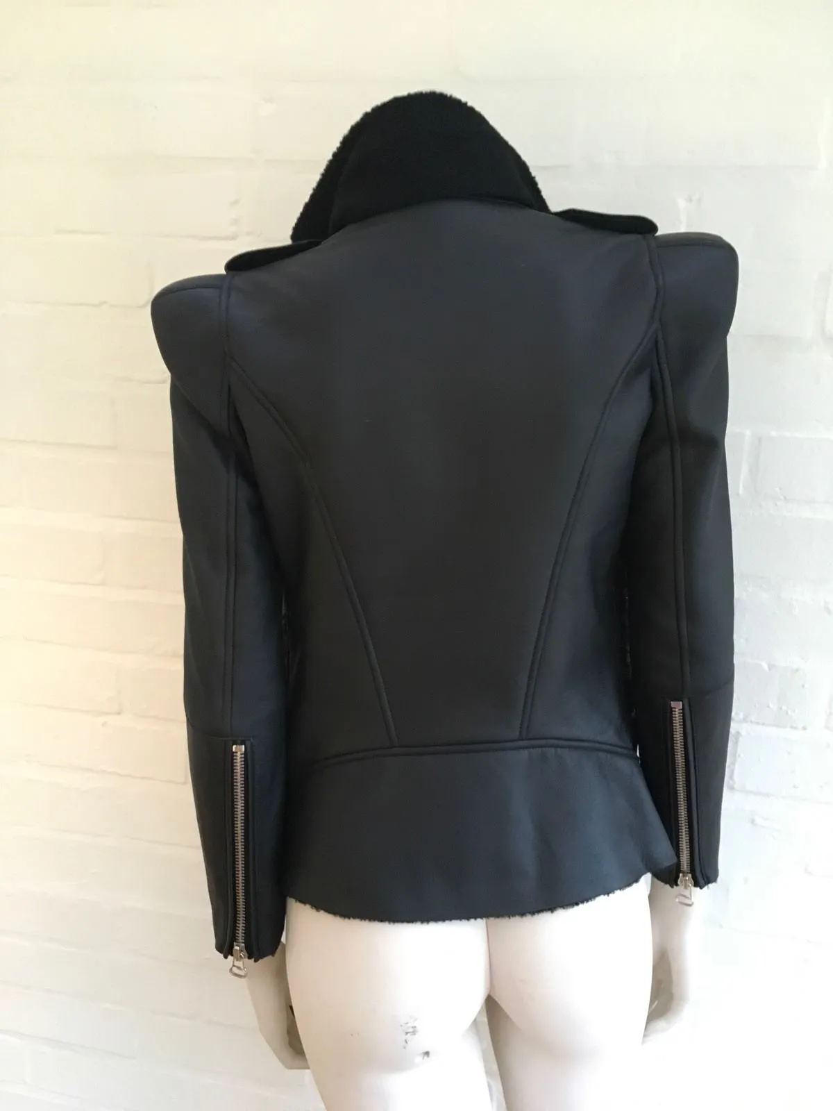 Balmain Shearling Lined Biker Jacket Size 40 S Small Most Wanted $10,450 Ladies