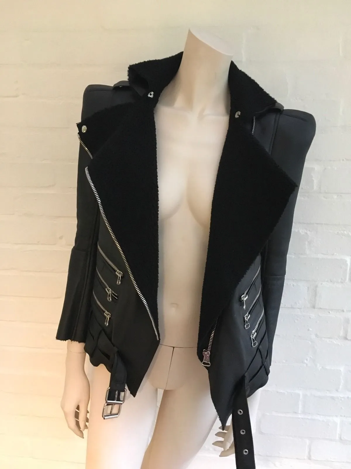 Balmain Shearling Lined Biker Jacket Size 40 S Small Most Wanted $10,450 Ladies