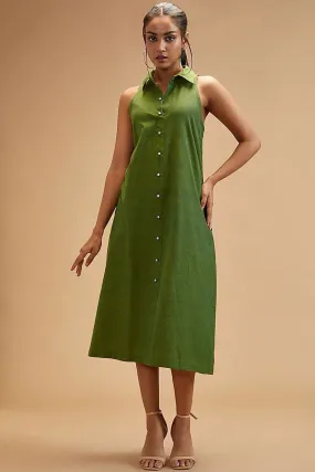 Basil Green Shirt Collar Dress