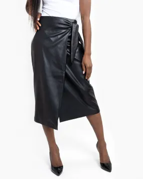 Black Faux Leather Navia Midi Skirt