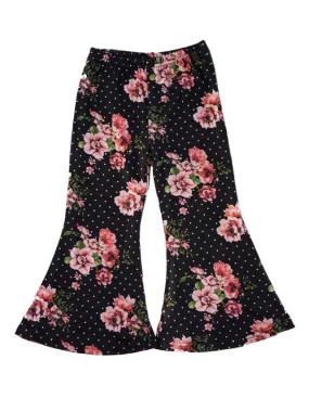 Black Floral Rose Bell Pants