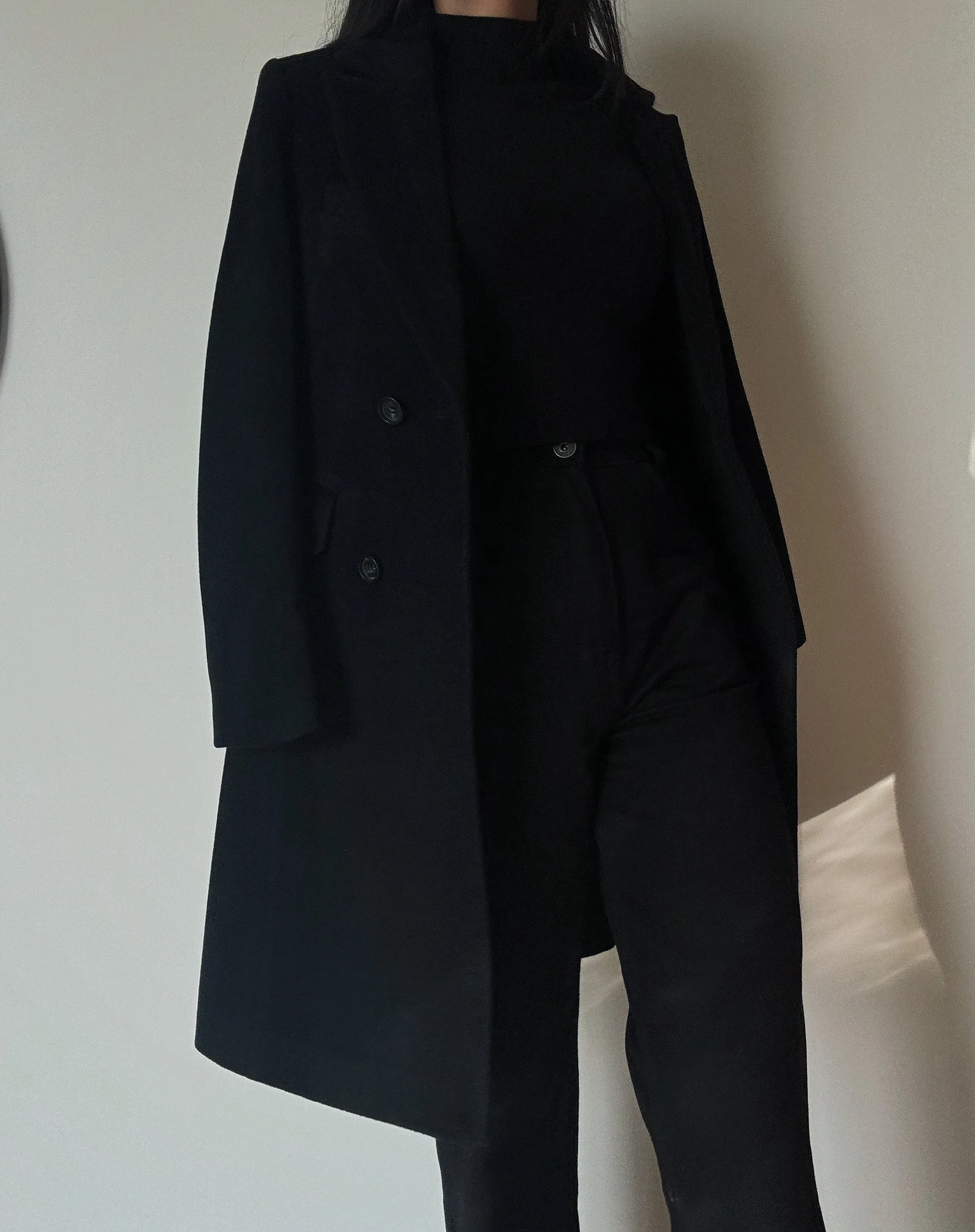Black Long Coat (76% Wool)
