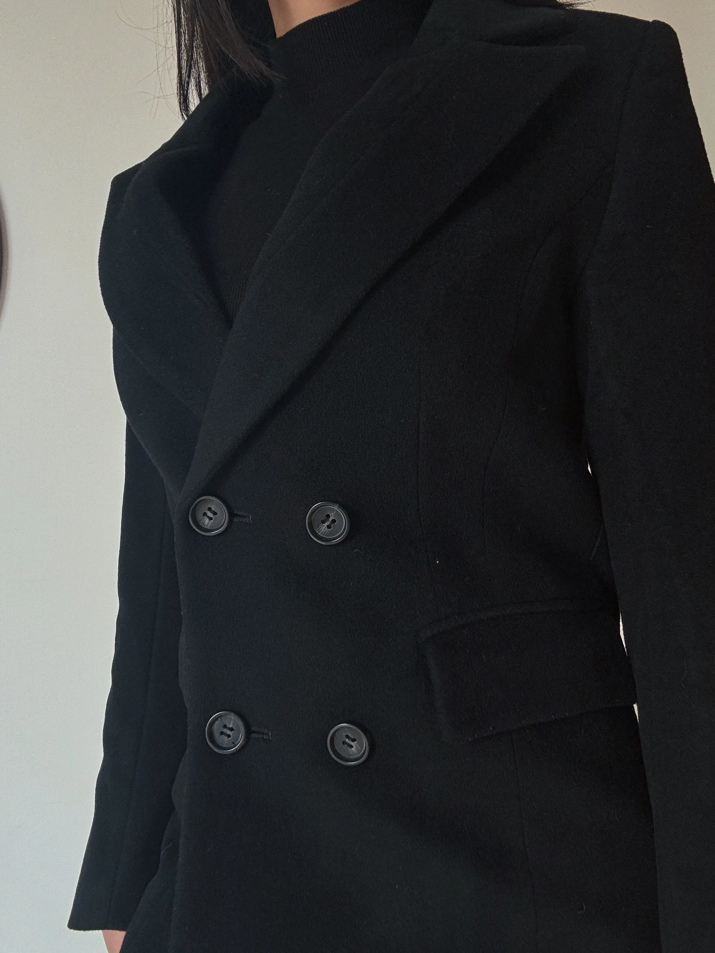 Black Long Coat (76% Wool)