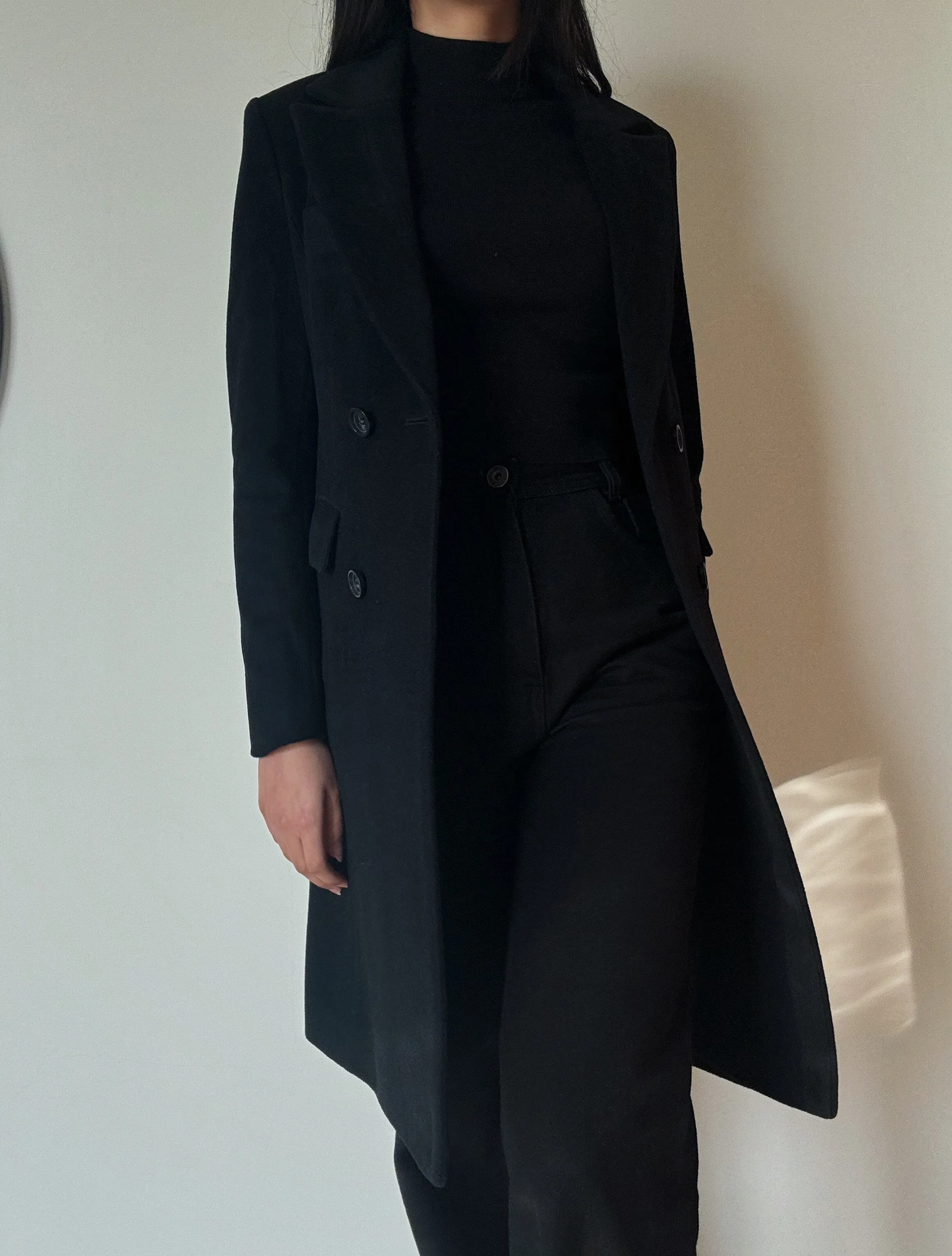 Black Long Coat (76% Wool)