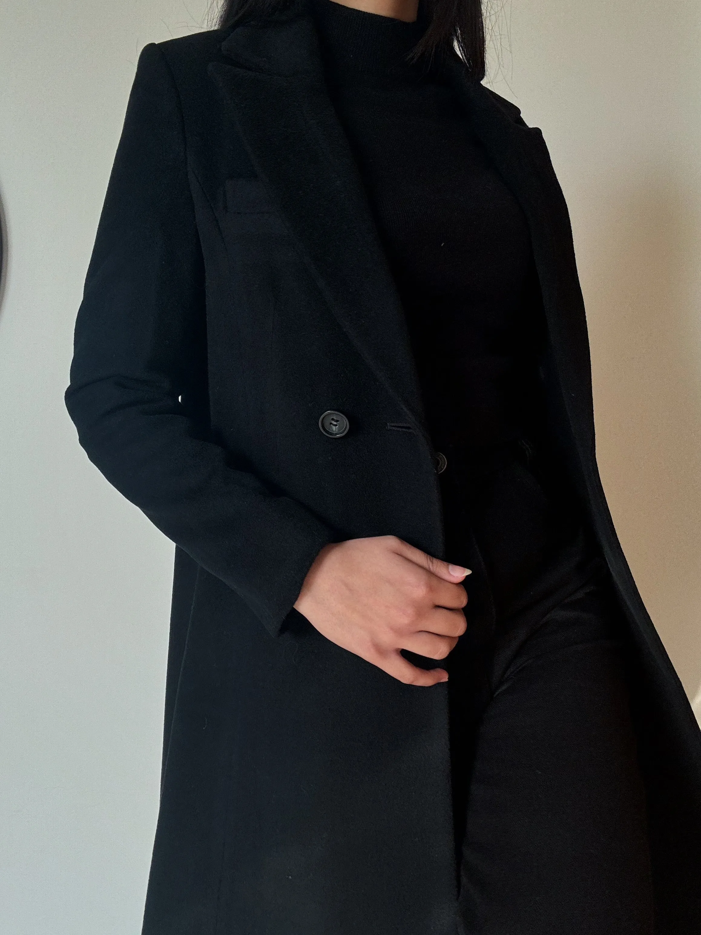 Black Long Coat (76% Wool)