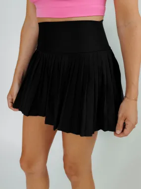 Black "Maddie" Full Pleat Active Skirt with Pockets in Shorts Liner