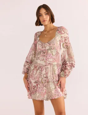 Cadence Babydoll Mini Dress - Pink Paisley