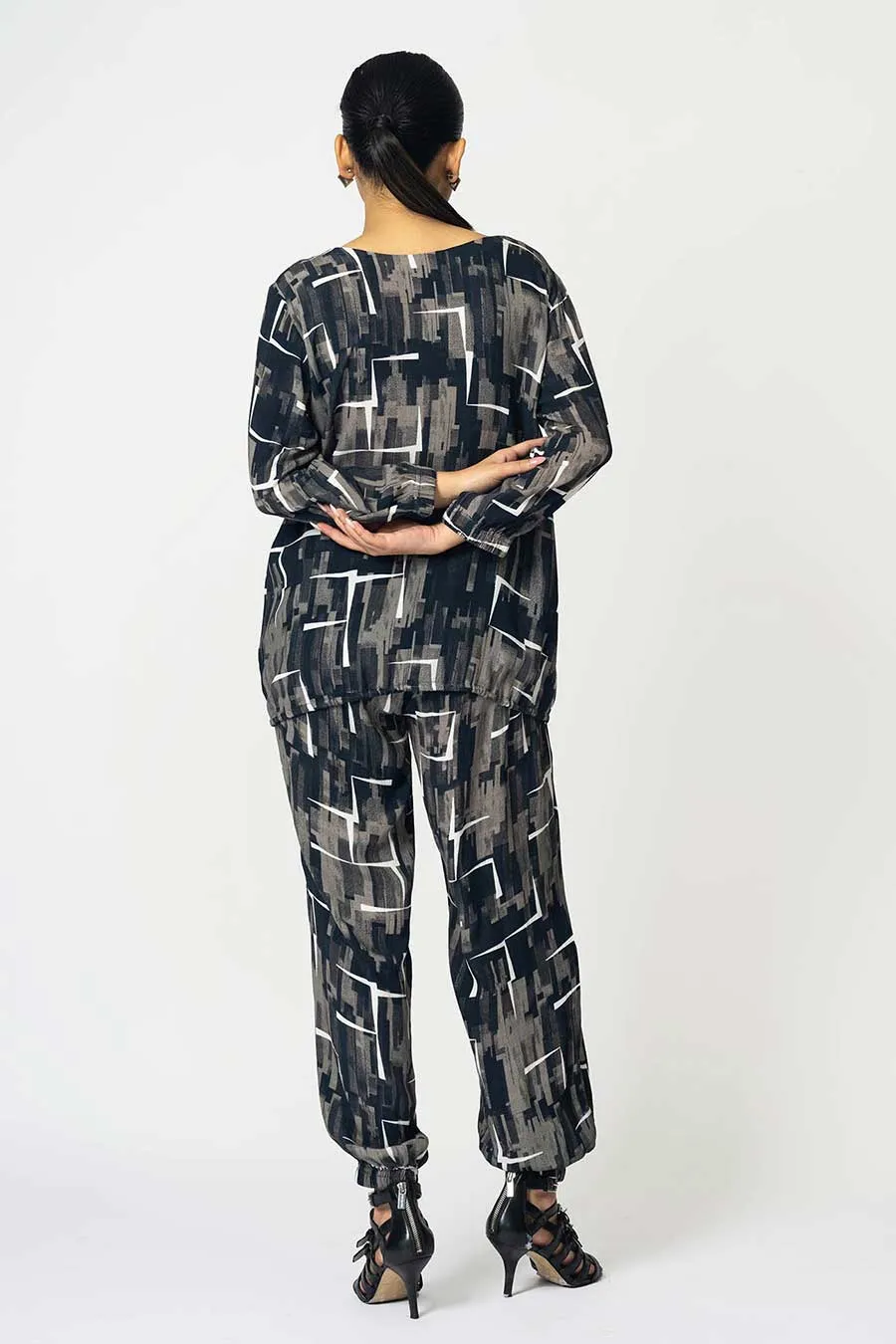 Charcoal Brick Printed Top & Jogger Co-Ord Set
