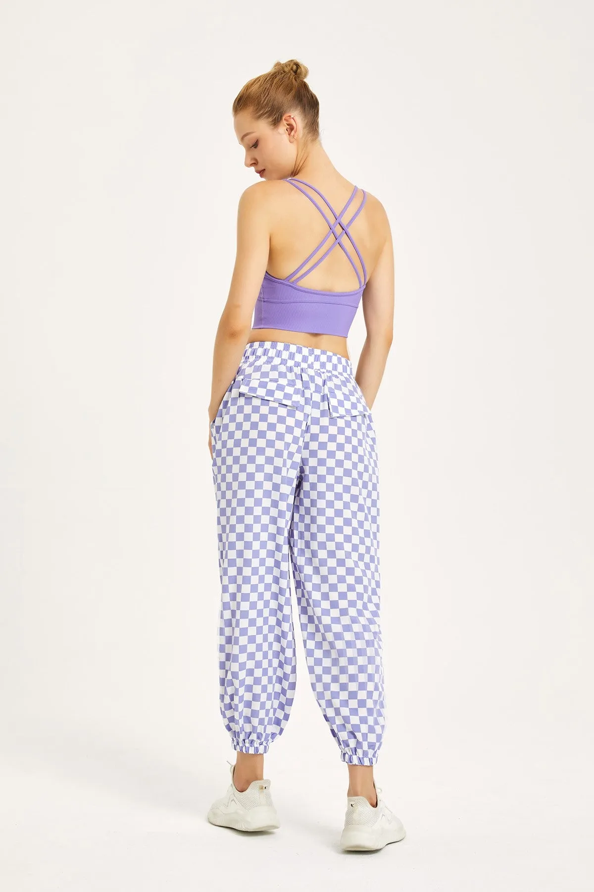 Chessboard Tapered Jogger Pants with Drawstring