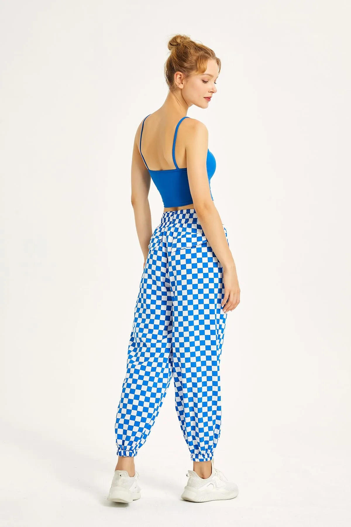 Chessboard Tapered Jogger Pants with Drawstring