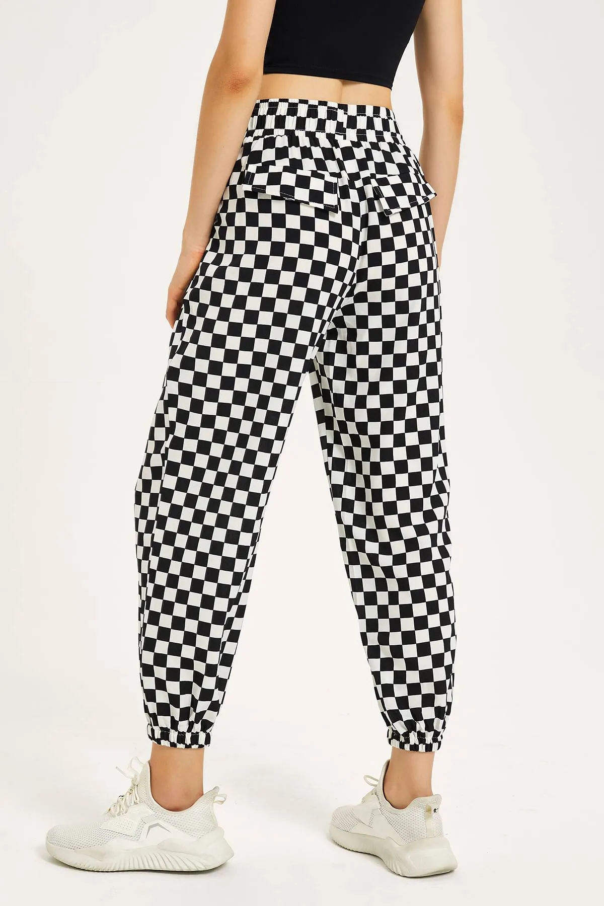 Chessboard Tapered Jogger Pants with Drawstring