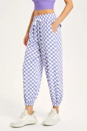 Chessboard Tapered Jogger Pants with Drawstring