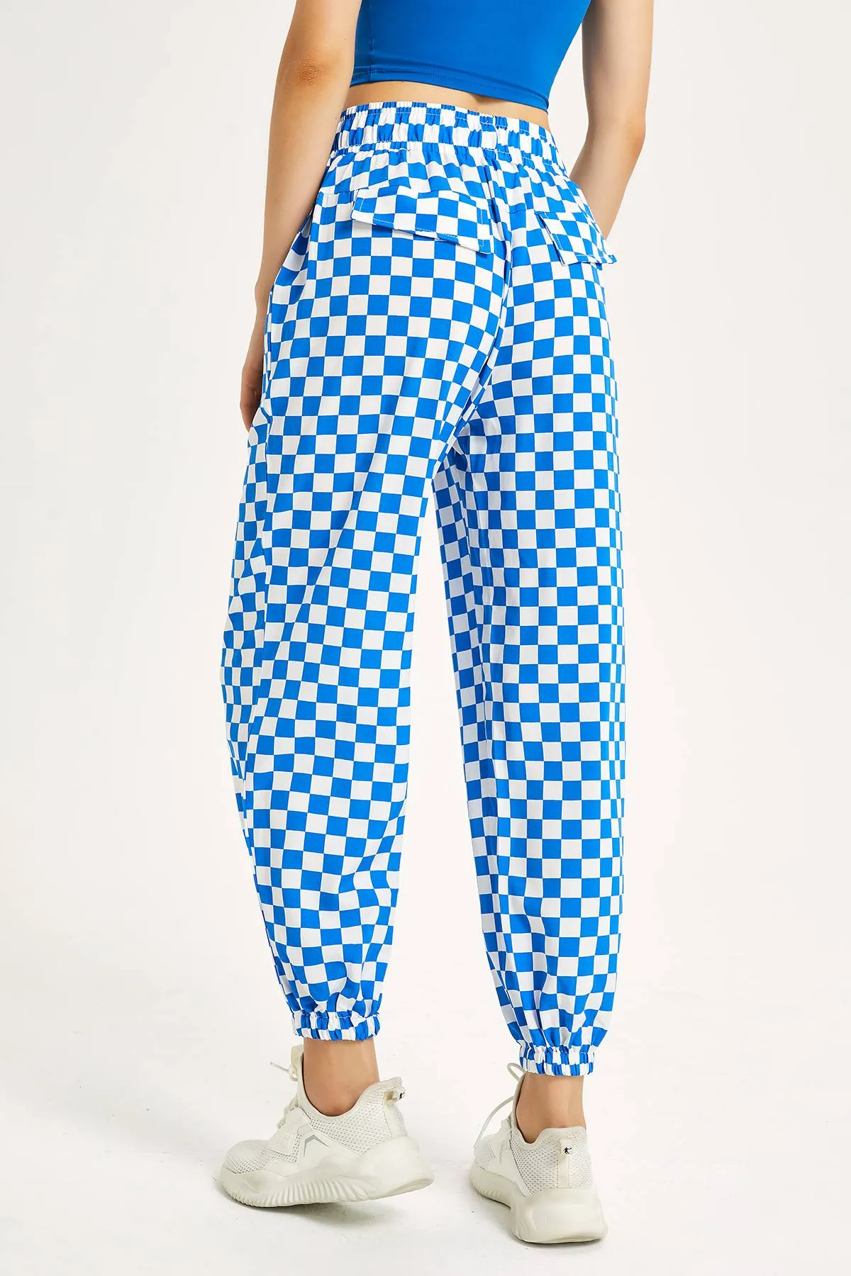Chessboard Tapered Jogger Pants with Drawstring