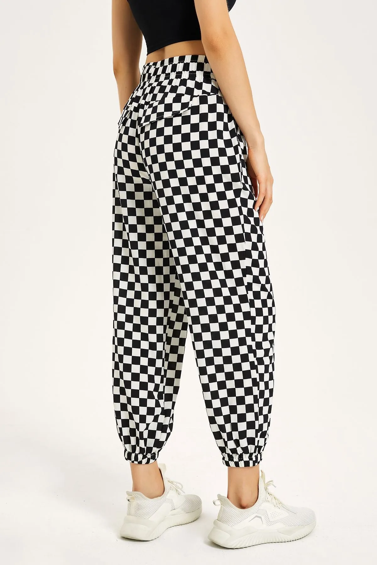 Chessboard Tapered Jogger Pants with Drawstring