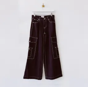 Contrast Stitch Cargo Pants - Black