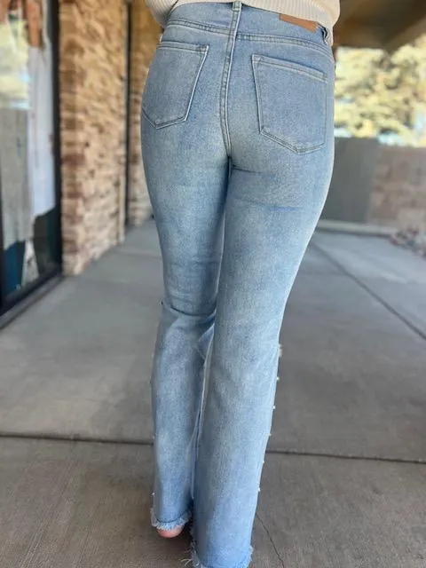 Crystal Chain Light Wash Denim Jeans