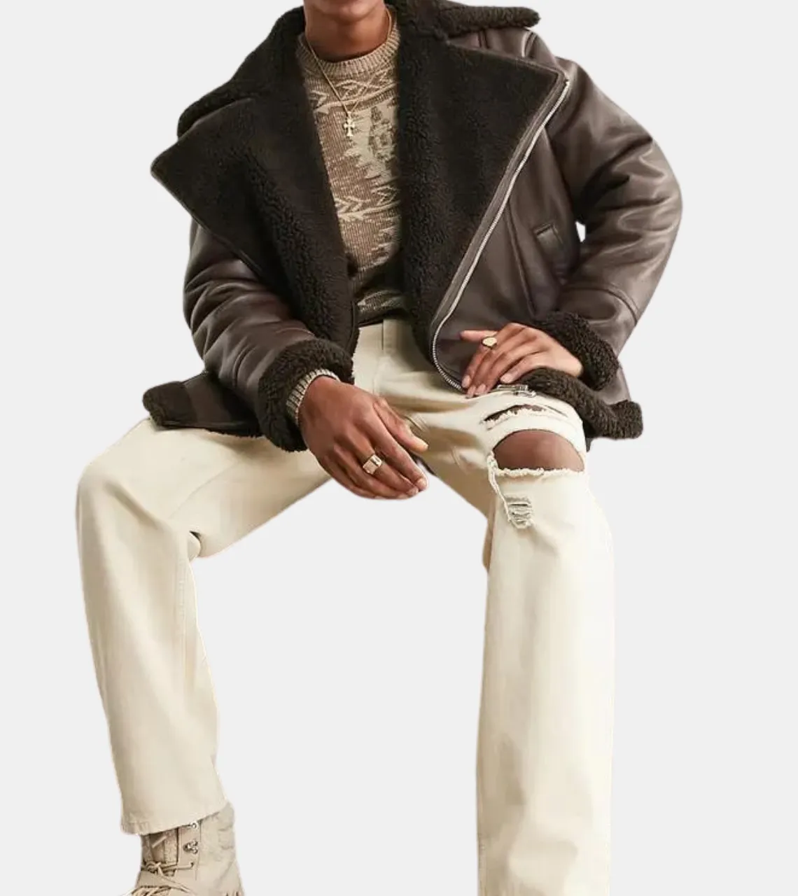 Cyrus Men's Shearling Brown Leather Aviator Jacket