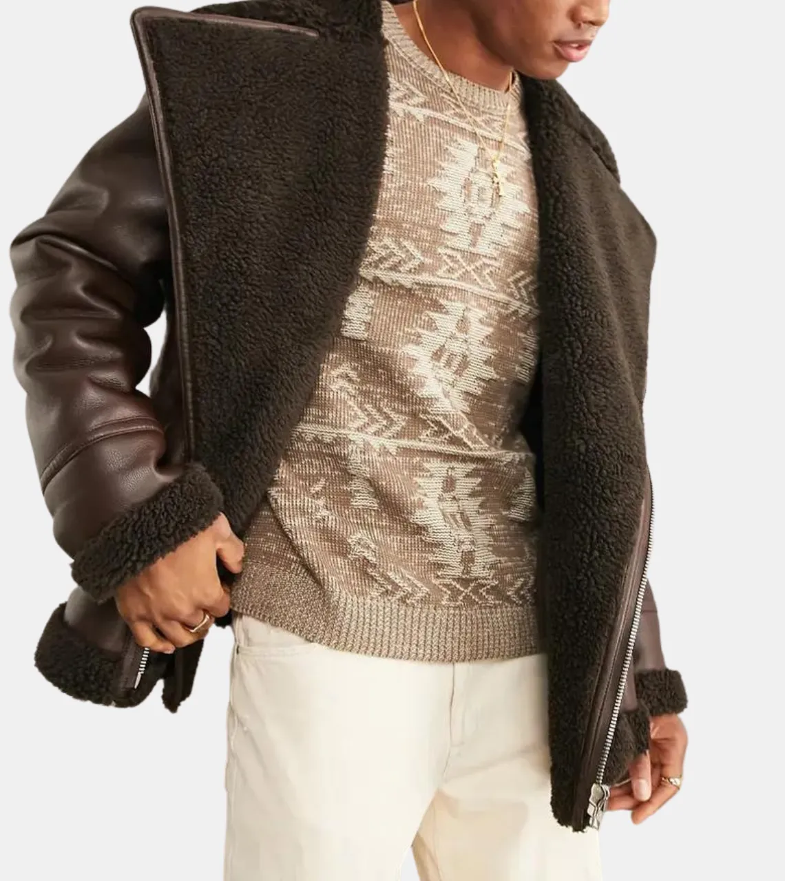 Cyrus Men's Shearling Brown Leather Aviator Jacket