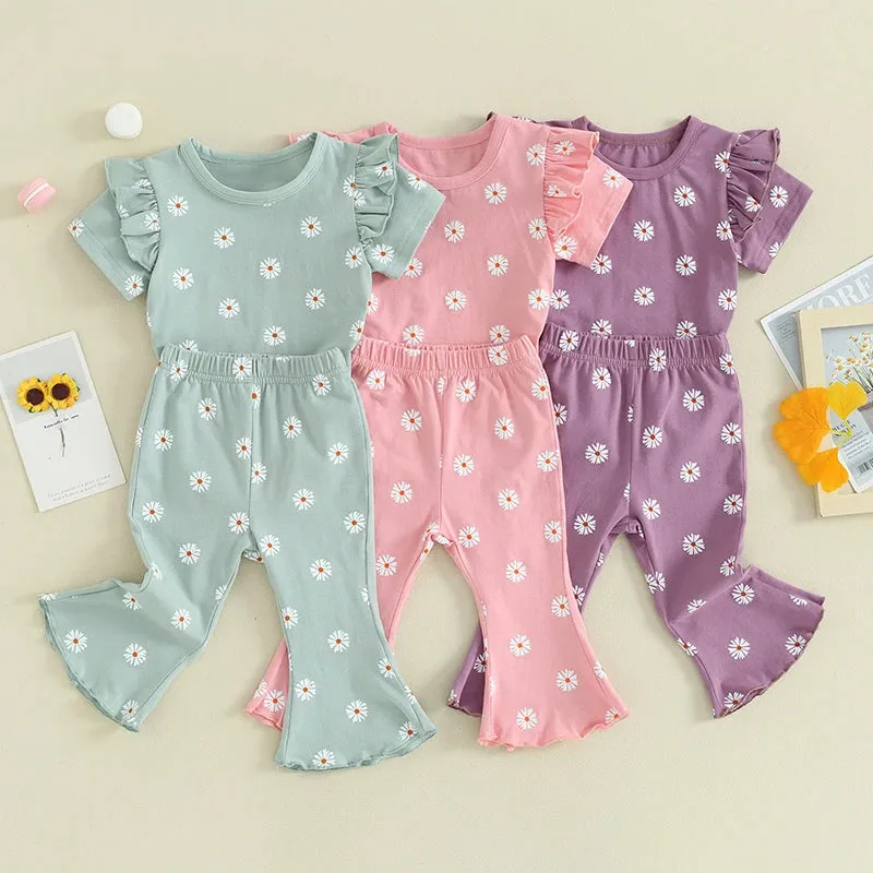 Daisy Print Ruffle Flares Set