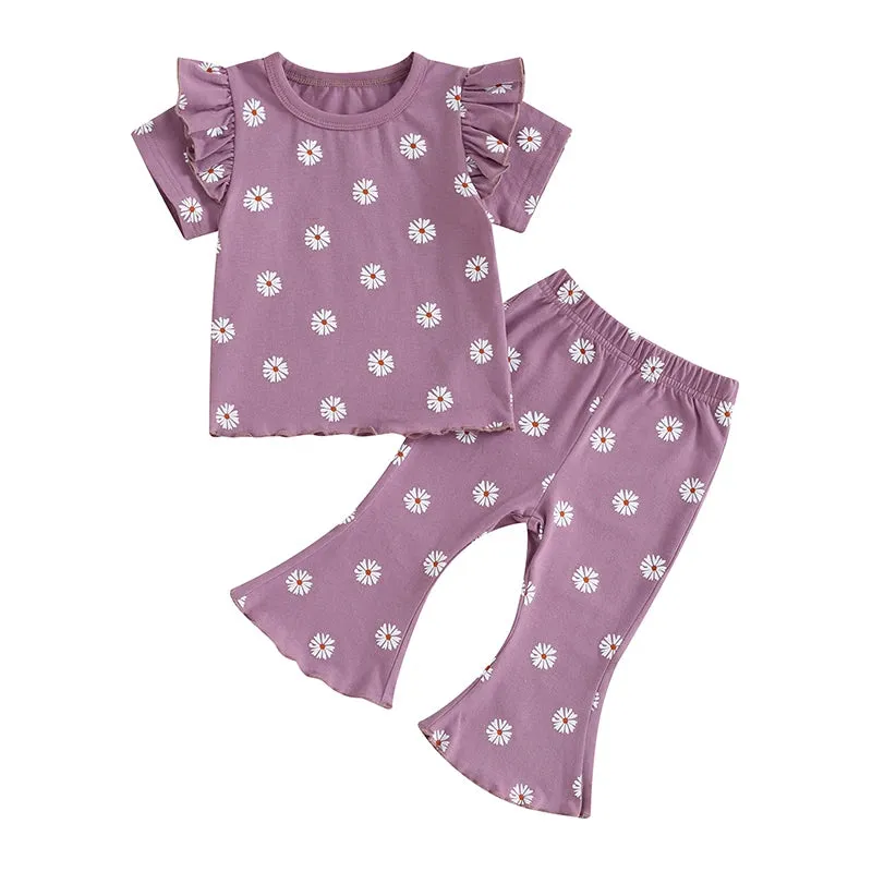 Daisy Print Ruffle Flares Set