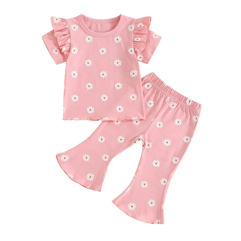 Daisy Print Ruffle Flares Set