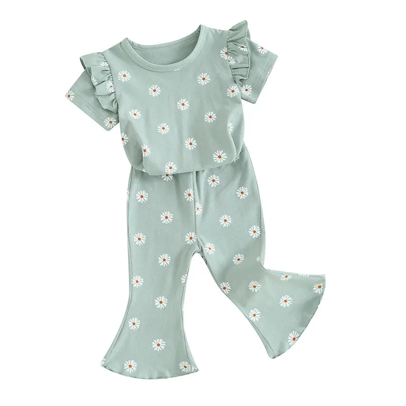 Daisy Print Ruffle Flares Set