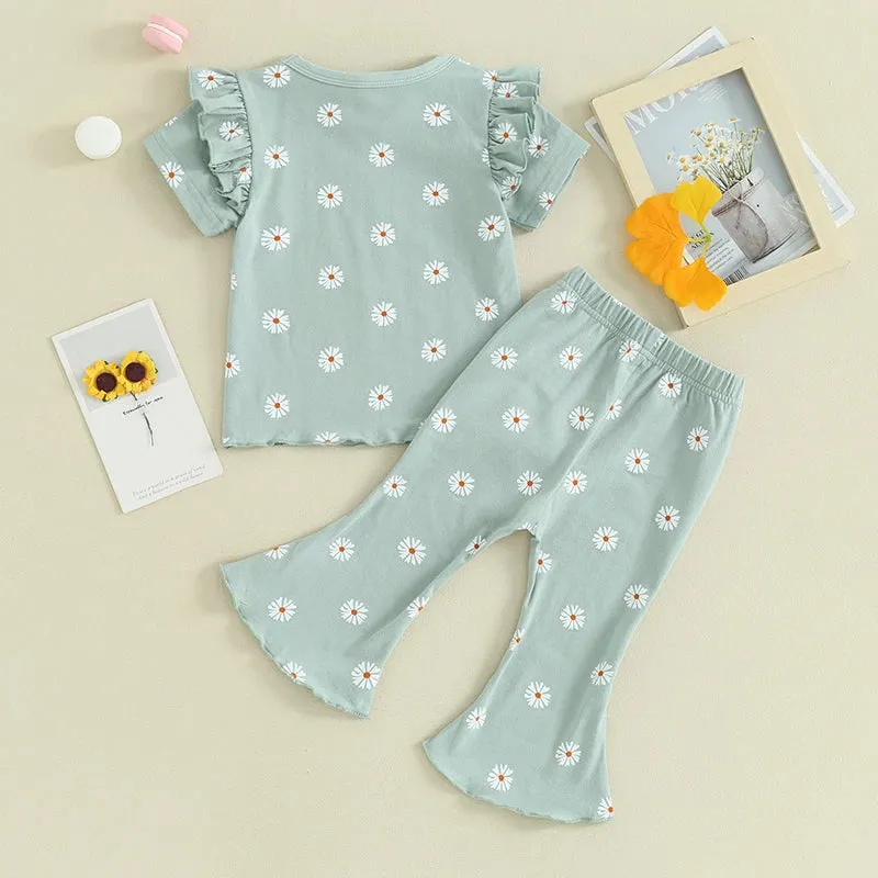 Daisy Print Ruffle Flares Set
