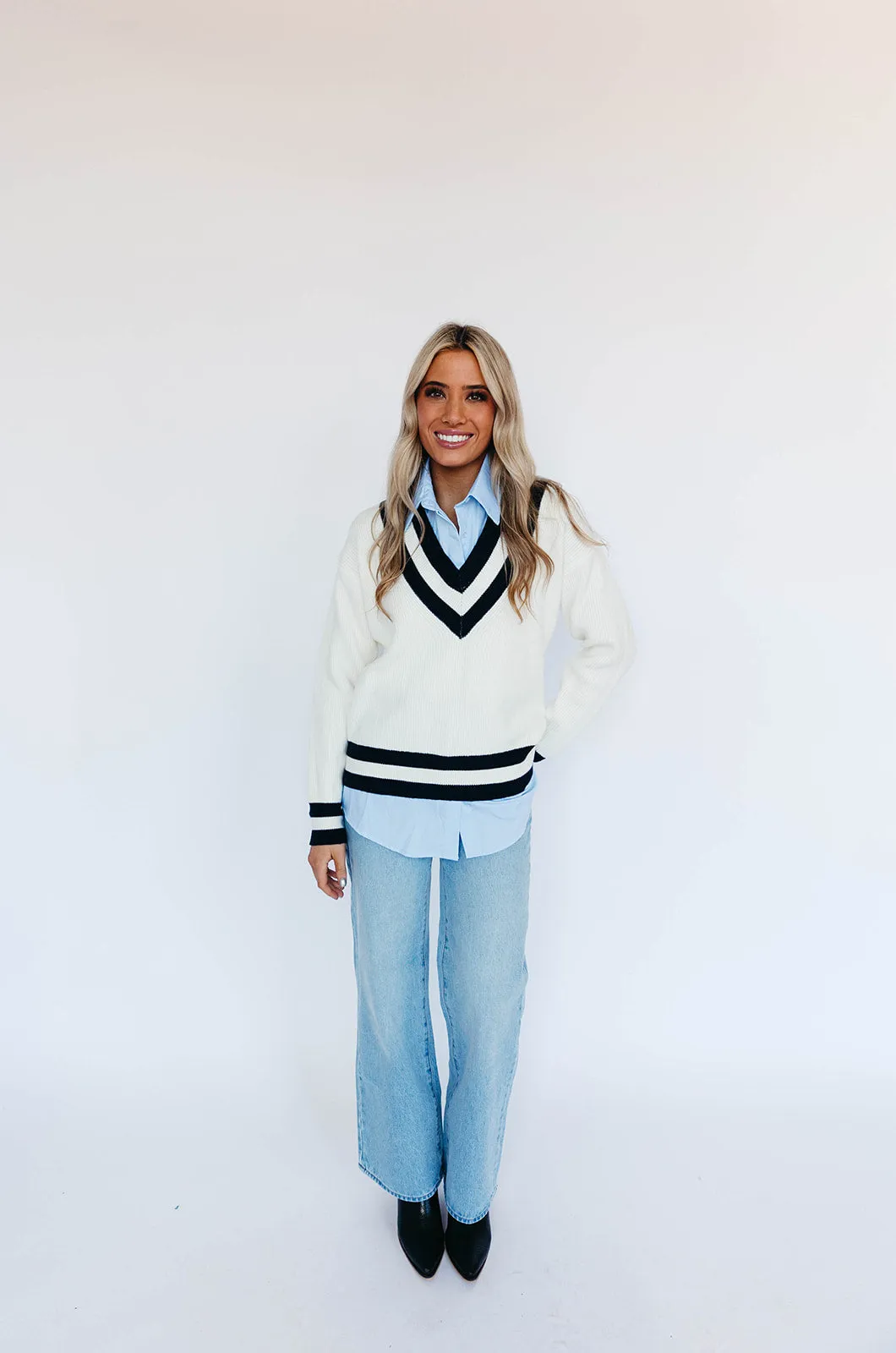 Destiny Layered Top - Ivory/Blue