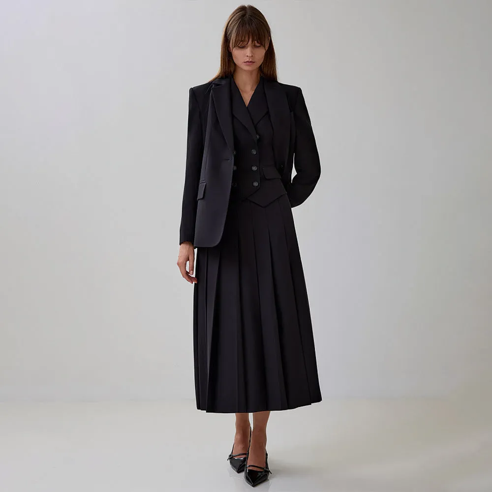 Elegant Long Dress Set - Sleeveless Vest with Pleated Maxi Skirt Two-Piece Outfit for Work, Party, Holiday, and Vacation Wear