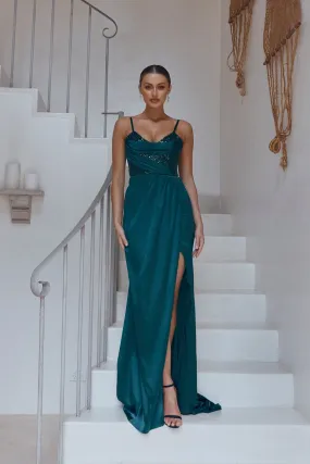 Ella Pleated Satin Evening Dress – PO2307