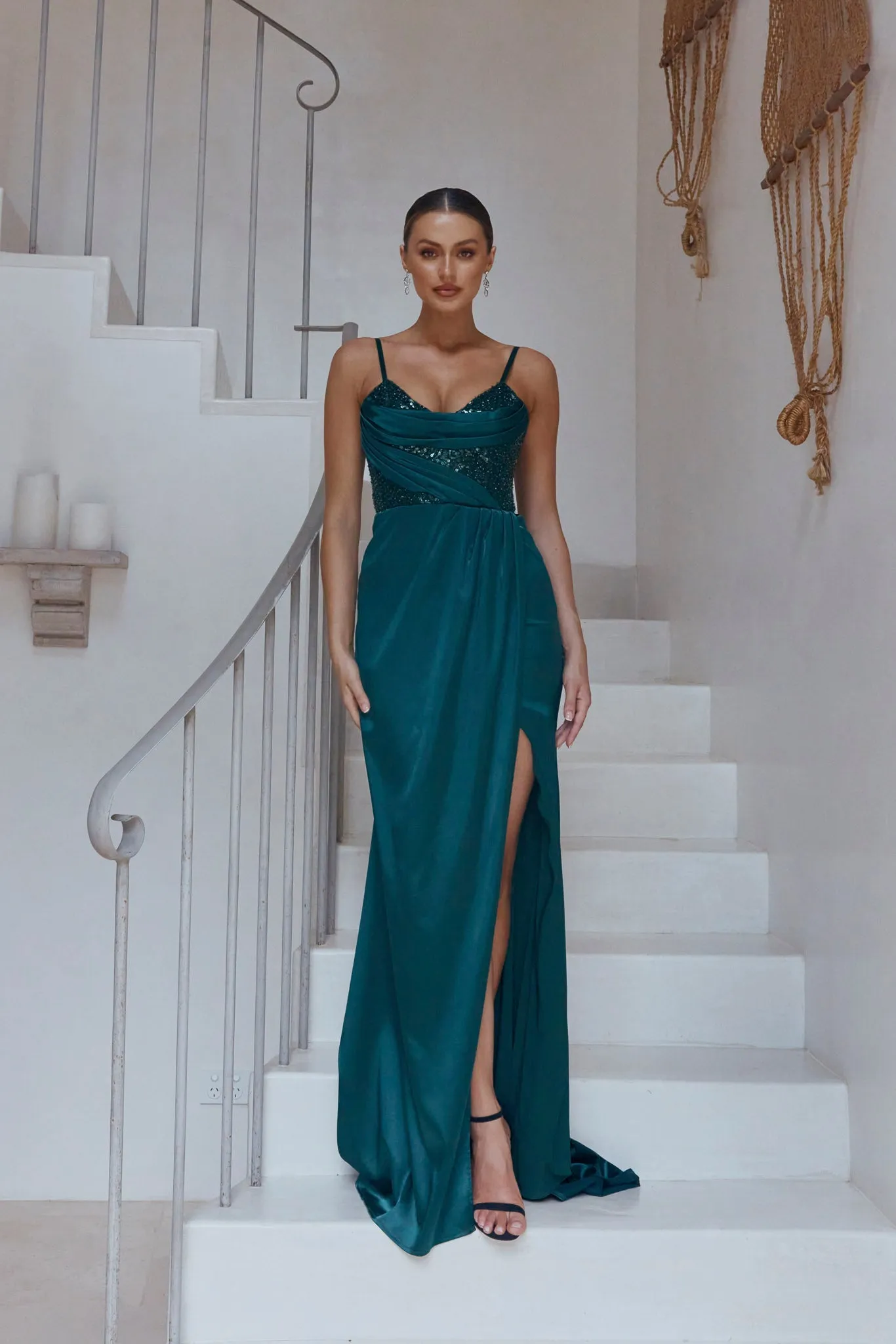 Ella Pleated Satin Evening Dress – PO2307