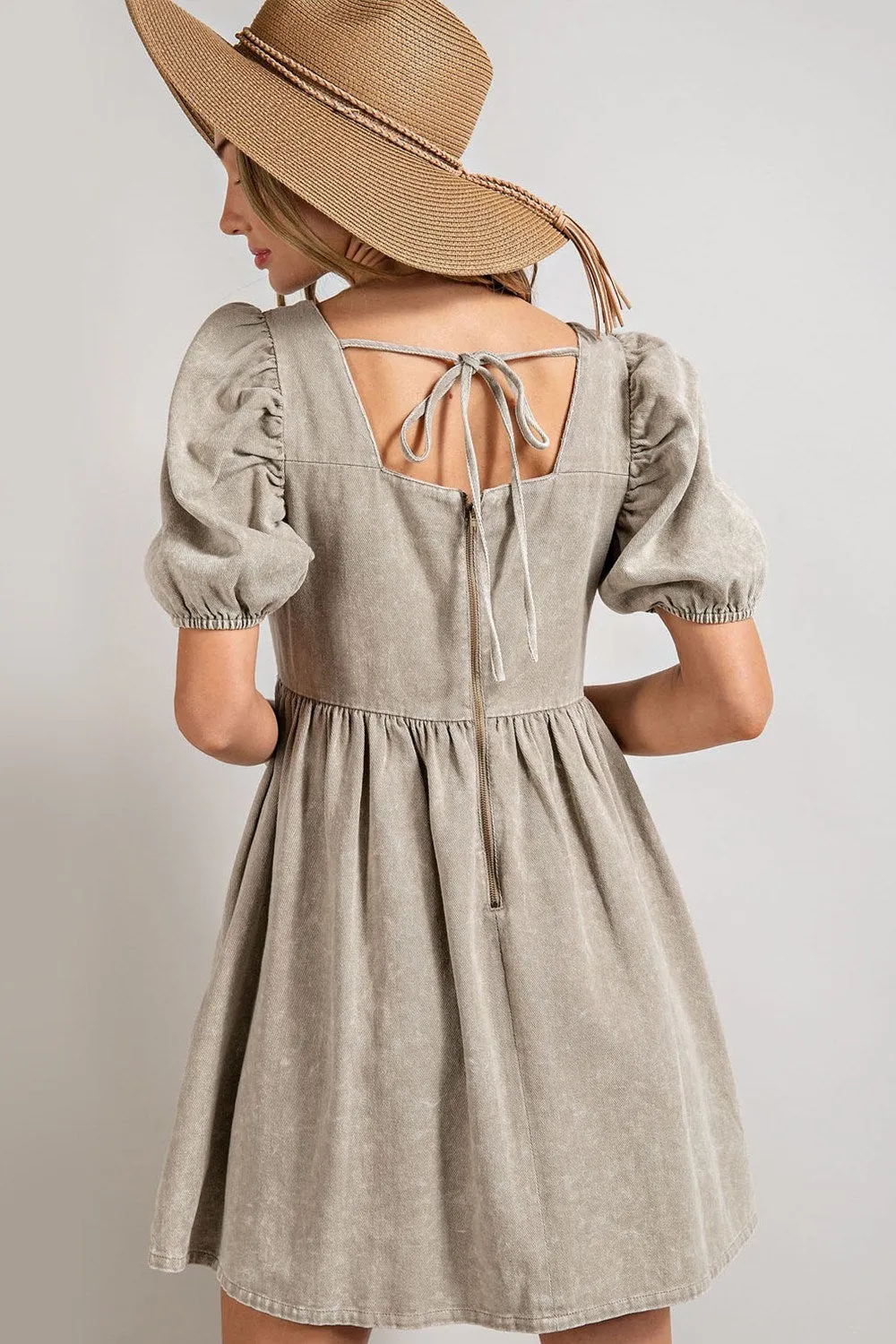 FINAL SALE Madison Mineral Washed Square Neck Babydoll Mini Dress