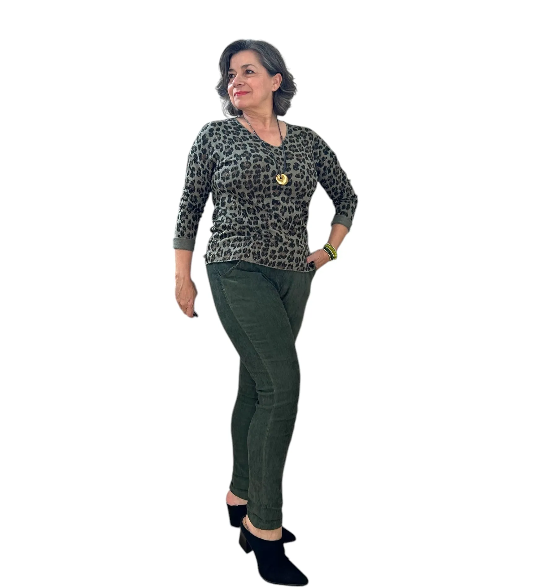 Forest green fine corduroy Italian Magic pants