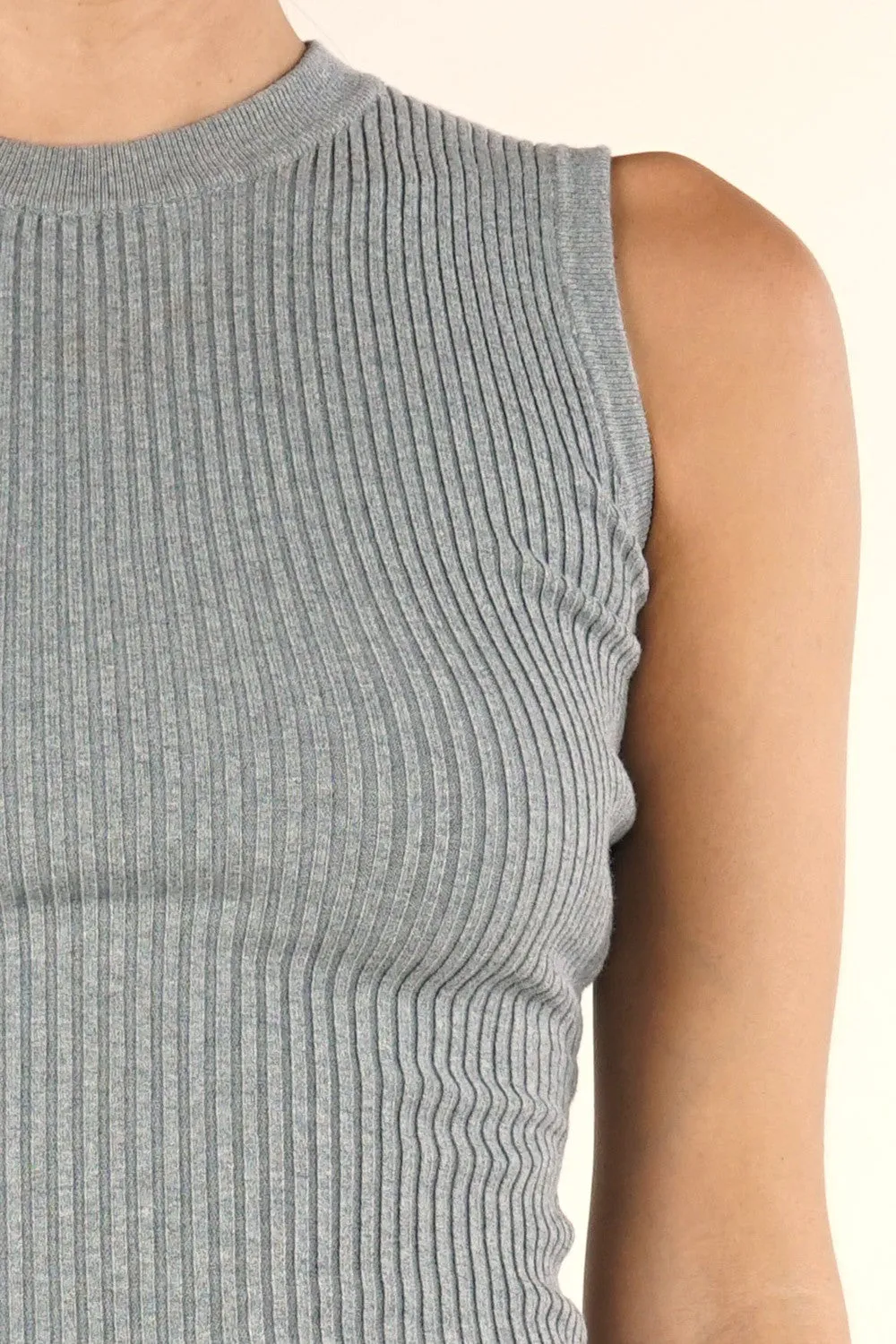 Grey Bodycon Ribbed Midi Dress