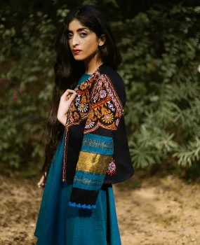 Handwoven & Hand Embroidered Mirror Work Tribal Cropped Jacket in Wool